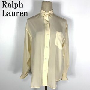 LA1391 ラルフローレン シアーシルクブラウス Ralph Lauren 長袖 シャツ ボタンブラウス 絹シルク100％ライトベージュ系 9