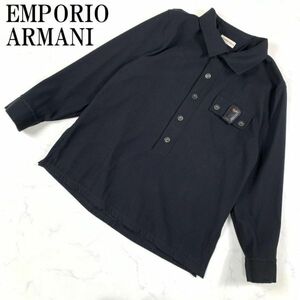 LA1499 エンポリオアルマーニ ハーフボタンプルオーバーEMPORIO ARMANI 長袖 大きいサイズ ポリエステル 黒ブラック 52