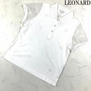 LA1551 新品タグ付 定価26250円 レオナール LEONARD 大きいサイズ 袖シアー ホワイト ブラウス 半袖ポロシャツ 白42