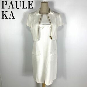 LA1585 新品タグ付き ポールカ セットアップPAULE KA 上下セット シアサッカー加工 エンボス加工 ショート丈 ワンピース 白ホワイト 38