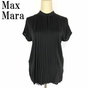 LA1622 マックスマーラ プリーツシルクブラウス Max Mara 絹シルク100％ 黒ブラック 半袖 36