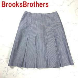 A2813 ブルックスブラザーズ ひざ丈スカート 綿 BrooksBrothers コットン ブルー ネイビーリネン 青 紺 ６