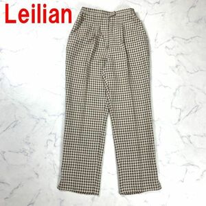 A2854 レリアン カジュアルパンツ ギンガムチェック Leilian テーパードパンツ スリット ベージュ ９