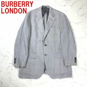 A2889 バーバリーロンドン テーラードジャケット BURBERRY LONDON 半裏仕立て ストライプ リネン グレー L相当