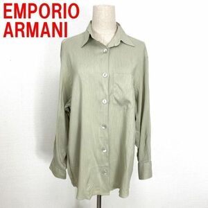 A2967 エンポリオアルマーニ長袖シャツ シルク ストライプ EMPORIO ARMANI 大きいサイズ ベージュ 44.