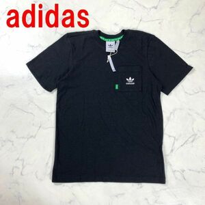 A2975 新品タグ付き アディダス 半袖Tシャツ adidas コットン ブラック 胸ポケット ワンポイント刺 綿 HEMP 黒 XS