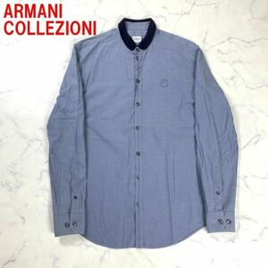 A3099 アルマーニ コレツォーニ長袖シャツ 綿 紺 青 ARMANI COLLEZIONI コットン ネイビー ブルー M