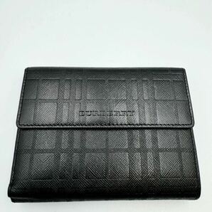極美品　バーバリー　二つ折り財布　ブラック　チェック　レザー　小銭入れ付き　メンズ　レディース　カードケース　コインケース