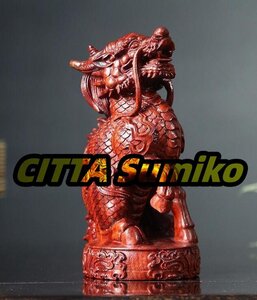 極上品◆小葉紫檀**竜亀の置物 高さ12 cm