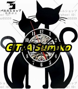 壁掛時計 掛け時計 黒猫 猫型 22.5W x 26.7H cm おしゃれな時計 静音 見やすい 猫 お洒落 インテリア おしゃれ時計