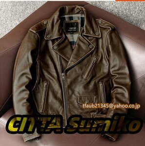 ライダースジャケット レザージャケット 牛革 バイクジャケット ハレー　vintage　本革 革ジャン メンズファッション Ｓ～4ＸＬコーヒー色