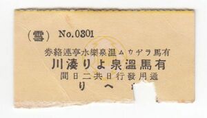 神戸有馬電気鉄道　切符7　有馬ラヂウム温泉楽水亭連絡券　有馬温泉より湊川　かへり　（雪）　通用発行日共二日間　神戸有馬電鉄10.6.16