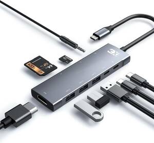 3XI USB C hub 9 in 1 Type c hub adapter installing MacBook Pro/MacBook Air/iPad Pro/iPad Air 4/Huawei Matebook/Surface Go etc. for,85W