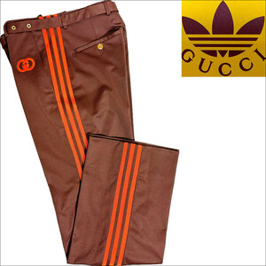 J7352新品 グッチ×アディダス サイドライン ジャージーベルテッドトラックパンツ ブラウン 46 ADIDAS X GUCCI Jersey Trousers Dark Brown