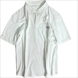 J6023 美品 パパスプラス 刺繍ボタンダウンポロシャツ ホワイト L Papas+