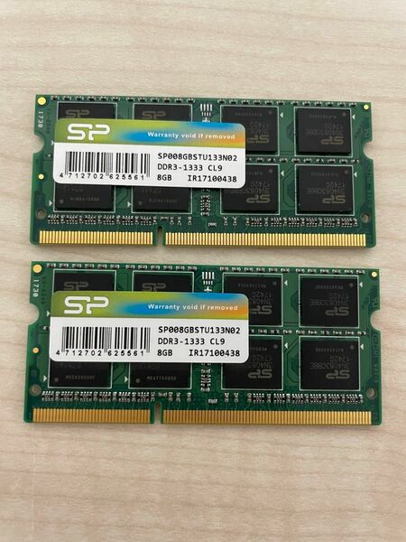 DDR3 8GBx2枚 合計16GB シリコンパワーDDR3-1333(PC3-10600S)SP008GBSTU133N02