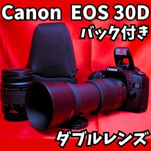 【あの人が羨む！】 Canon EOS 30D ダブルレンズ　セット充実　バック付き　フラッシュ付き　デジタルカメラ　一眼レフ