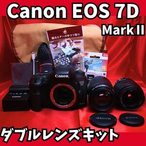 【アマチュア向け！】 Canon EOS 7D mark2 ダブルレンズ　デジタルカメラ　一眼レフ　スマホ転送可　バック付　