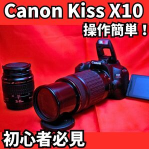 【女性でも楽々！】Canon Kiss x10 ダブルレンズ　デジタルカメラ　一眼レフ　セット充実　箱付き　スマホ転送可能