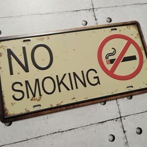 bk130 ★送料無料★ ブリキ看板「NO SMOKING」ノースモーキング 禁煙 タバコ レトロ アメリカン インテリア 雑貨 英語 サインプレートの画像1