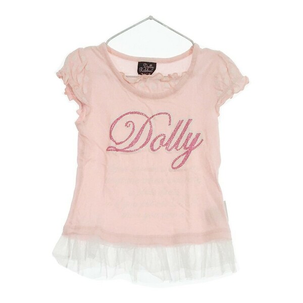 【27699】 DollyRibbon ドーリーリボン 半袖Tシャツ カットソー サイズ110 ピンク ラメ グリッター レース 袖フリル かわいい キッズ