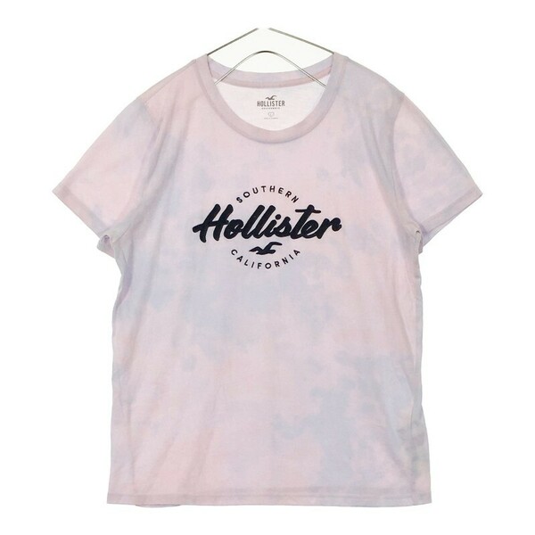 【27546】 HOLLISTER ホリスター 半袖Tシャツ カットソー サイズL ピンク プリントロゴ クルーネック ぼかし柄 涼し気 レディース