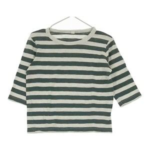 【18772】 無印良品 ムジルシリョウヒン 七分袖Tシャツ カットソー サイズ110 / 約XS(SS) ブラック ボーダー柄 オシャレ ゆったり キッズ