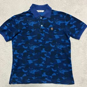 A BATHING APE BAPE KAWS FIRE CAMO 迷彩　ファイヤーカモ　炎　POLO ポロシャツ　tee tシャツ M ネイビー　BABY MILO ベビーマイロ