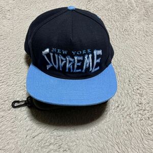 21ss Supreme BONES LOGO 5-PANEL ボーンズロゴ 刺繍　ネイビー　ブルー　キャップ　cap