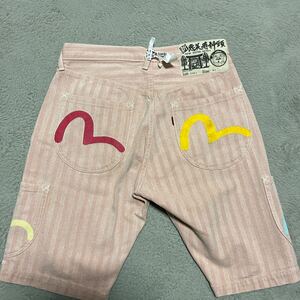 希少　EVISU カモメ　DENIM ショーツ　パンツ　カラーカモメ　黄色　赤　34 2001 大黒　ヒッコリー　