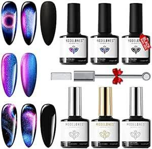 Modelones gel nails magnet gel gel nails polish kit - 6 case black . lame series . blue 3 color se