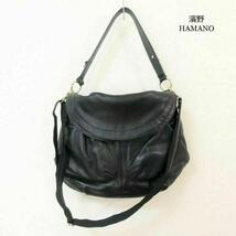 良品 綺麗 濱野皮革工藝 HAMANO ハマノ レザー 2WAY ショルダーバッグ ハンドバッグ 黒 ブラック_画像1