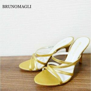 極美品 BRUNOMAGLI ブルーノマリ 35 約22㎝ レザー ストラップ ハイヒール サンダル ミュール ゴールド色