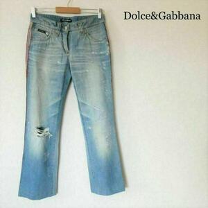  прекрасный товар Dolce&Gabbana Dolce & Gabbana размер 40 боковой линия тонкий распорка Denim брюки джинсы бледно-голубой голубой 