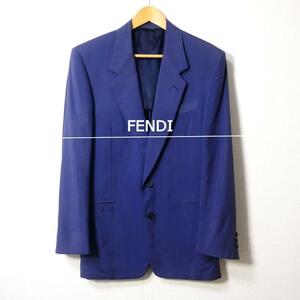 良品 FENDI フェンディ サイズ46 シルク100％ シングル 2B テーラードジャケット スーツ ブルー系