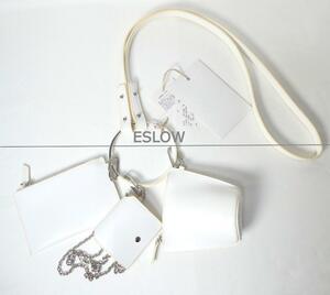 未使用 ESLOW エスロー F エコレザー 三連 ショルダーバッグ ポシェット ミニポーチ オフホワイト