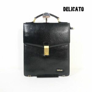 美品 Delicato デリカート レザー ダイヤルロック 縦型 ビジネスバッグ 書類カバン ブリーフケース 黒 ブラック