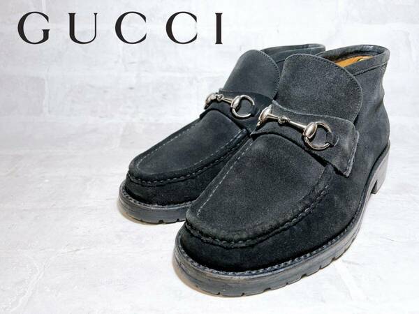 貴重!!【美品】GUCCI オールドグッチ 高級 vintage ヴィンテージ ホースビット チャッカブーツ スエード 黒　41.5（約26.5cm）イタリア製