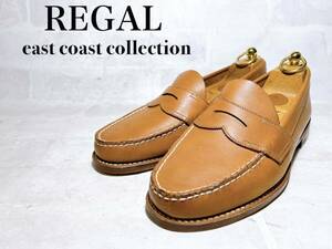 試着のみ【新品同様】REGAL east coast collection リーガル 高級 コインローファー 本革 レザー 茶 24.5EEcm メンズ 高級紳士靴