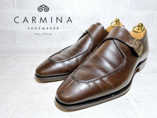 スペイン製【美品】CARMINA カルミナ 高級 Uチップ モンクストラップ ビジネスシューズ 本革 レザー 茶 UK8（約26.5cm） 高級紳士靴