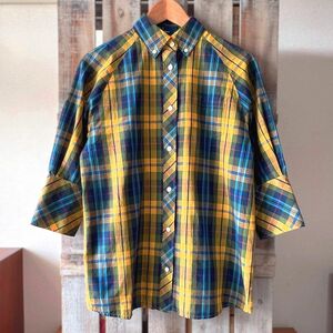 FRED PERRY check 7 minute sleeve button down shirt / size 10