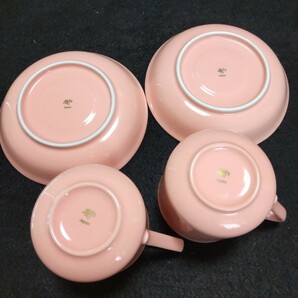 香蘭社 食器 2点セット れんげ草 ピンク ペアカップ&ソーサー 蓋物 キャンディーポットの画像5
