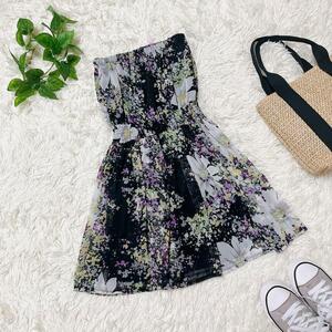 [SPRAY]s Play floral print bare top One-piece tunic (M)