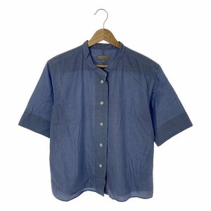 MARGARET HOWELL / マーガレットハウエル | SOFT WASHED COTTON バンドカラー 半袖シャツ | 1 | ブルー | レディース