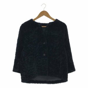 【美品】 JIL SANDER / ジルサンダー | ムートン ノーカラー リバーシブルジャケット | 34 | ネイビー | レディース