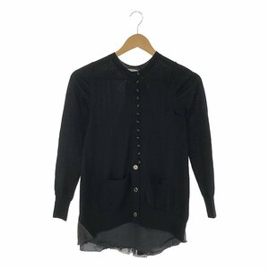 sacai luck / サカイラック | 異素材ドッキング バックフレア クルーネックカーディガン | 1 | ブラック | レディース