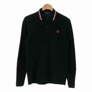 FRED PERRY / フレッドペリー | 英国製 月桂樹 ロゴ刺しゅう 鹿の子 長袖ポロシャツ | 36 | ブラック | メンズ