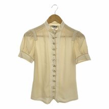 【美品】 Chloe / クロエ | silk 100％ / シルク スタンドカラー チェーン シェルボタン パフスリーブ ブラウス | 36 | ベージュ_画像1