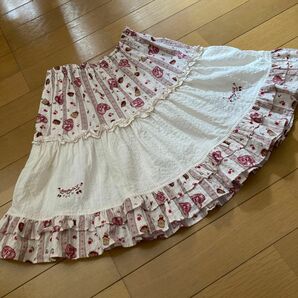 【日本製】アントステラ フリルティアード刺繍スカート130cm/カントリー