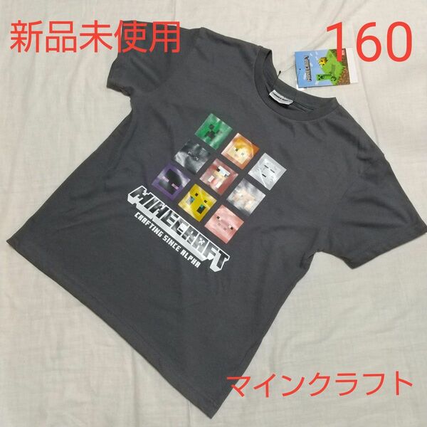 新品未使用 キッズ マインクラフト 半袖 Tシャツ 160 チャコール グレー マイクラ Minecraft 男の子 クリーパー